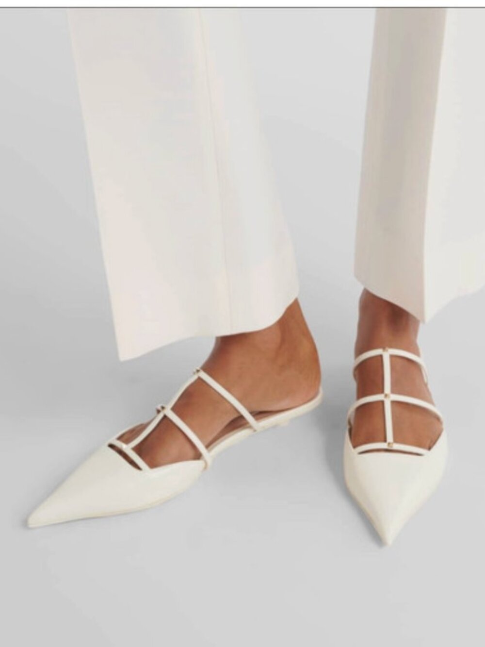 NEW NIB Valentino Garavani Leather Rockstud Wispy Mules Heels 40 White Ivory